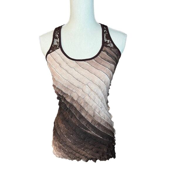 Y2k brown ruffle lace fairycore tank top casual neutral boho whimsigoth - Picture 1 of 6
